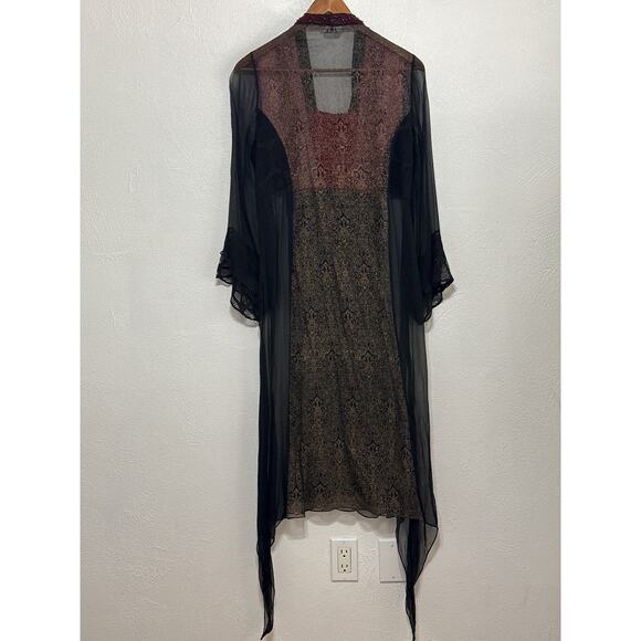 VTG STUNNING Chinyere Sheer Beaded Dress M Whimsigoth Dark Romantic Boho Hippie - Picture 14 of 16